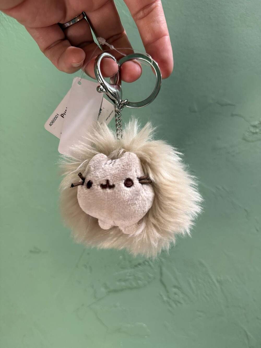 Gund Pusheen Cat Plush Pom Poof Keychain Gray New